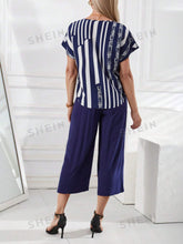 EMERY ROSE Women's Striped Batwing Short Sleeve Top And Pant Set
